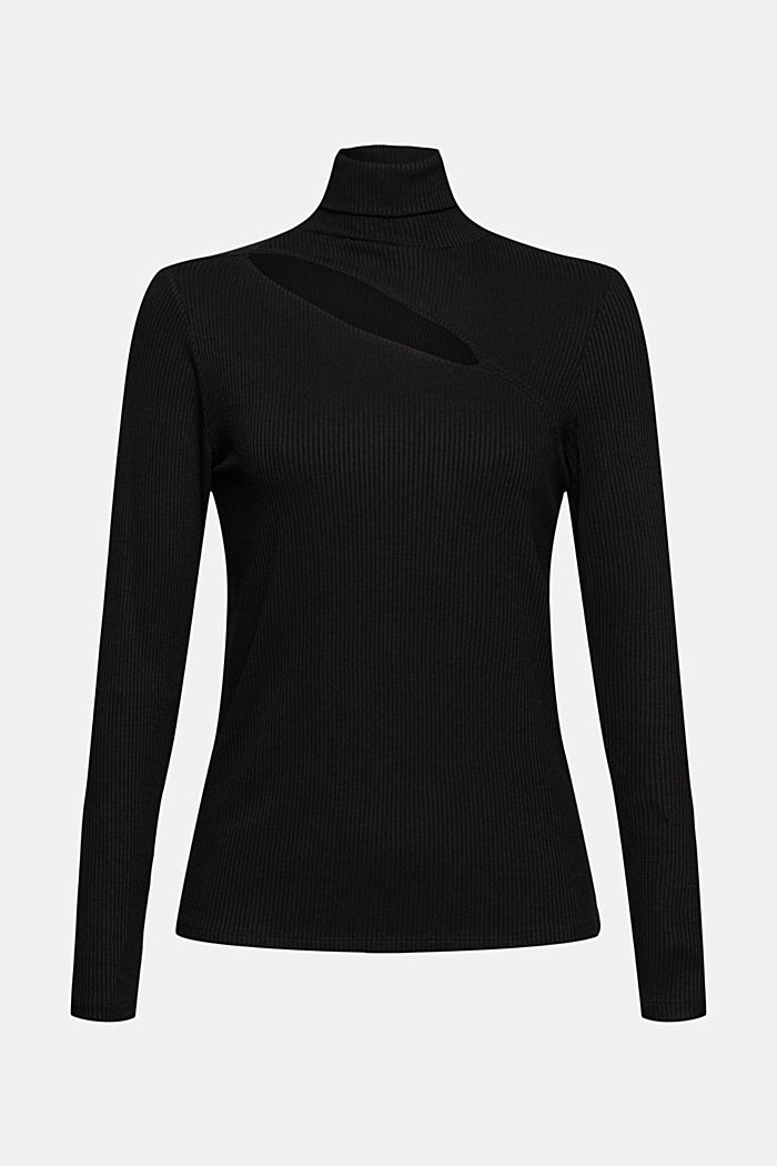 Geripptes Longsleeve mit Cut Out, BLACK, overview
