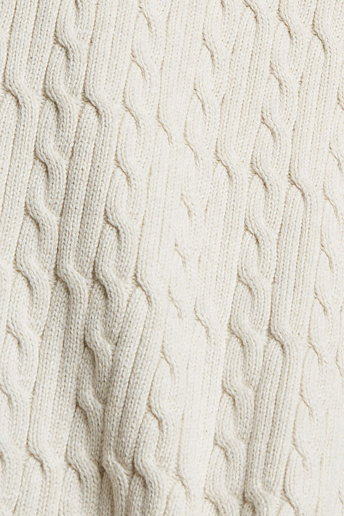 Trui met ingebreid kabelpatroon van een mix met biologisch katoen, OFF WHITE, detail image number 4