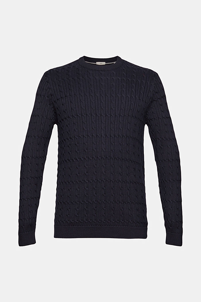 Sweter ze wzorem w warkocze z bawełny ekologicznej, NAVY, overview