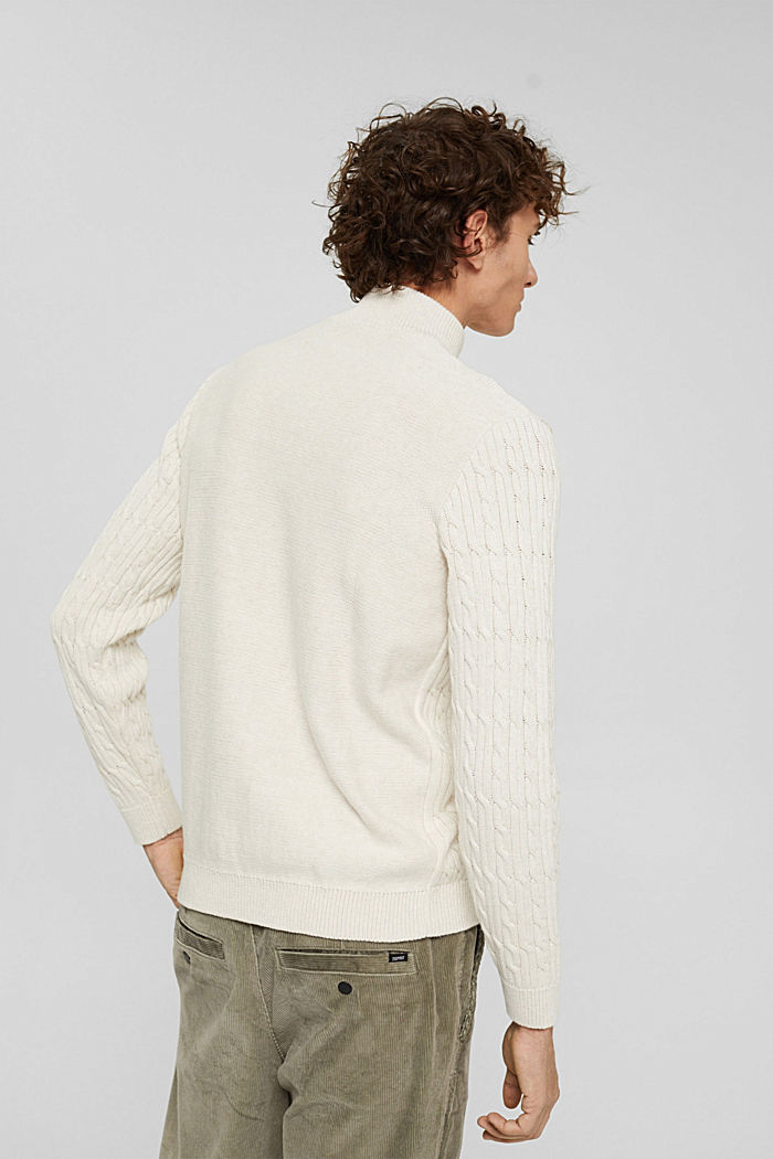 Half-neck jumper with a cable pattern, organic cotton, OFF WHITE, detail image number 3