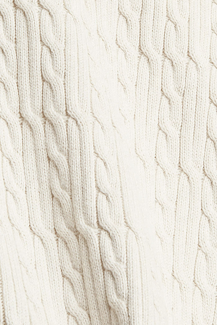 Jersey con cuello de cremallera en punto trenzado y algodón ecológico, OFF WHITE, detail image number 4