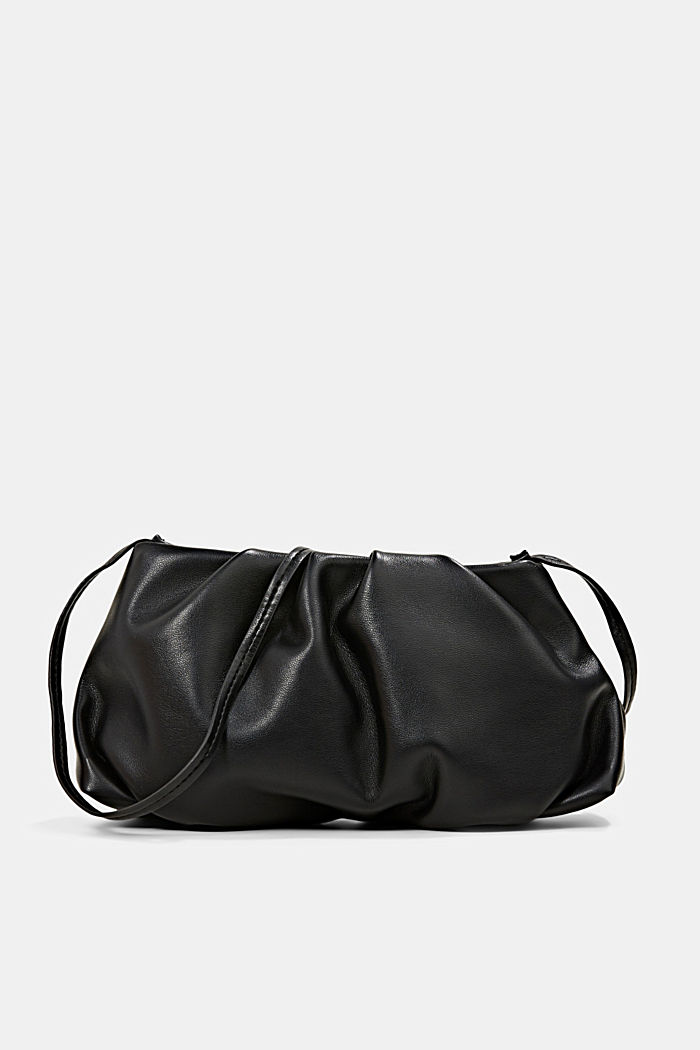 Vegan: faux leather bag with gathering, BLACK, detail image number 0