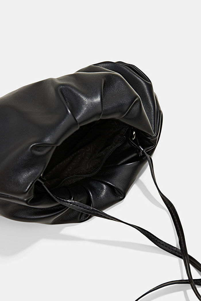 Vegan: faux leather bag with gathering, BLACK, detail image number 4