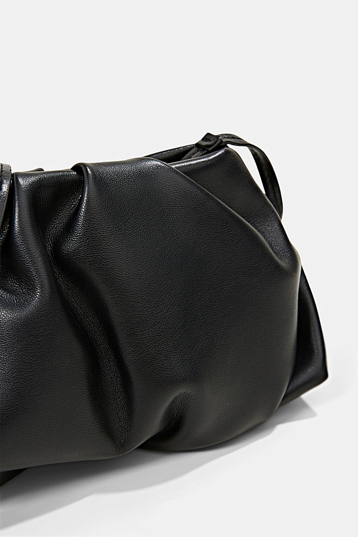 Vegan: faux leather bag with gathering, BLACK, detail image number 3