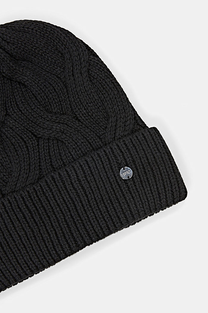 Con lana: gorro con punto trenzado, BLACK, detail image number 1