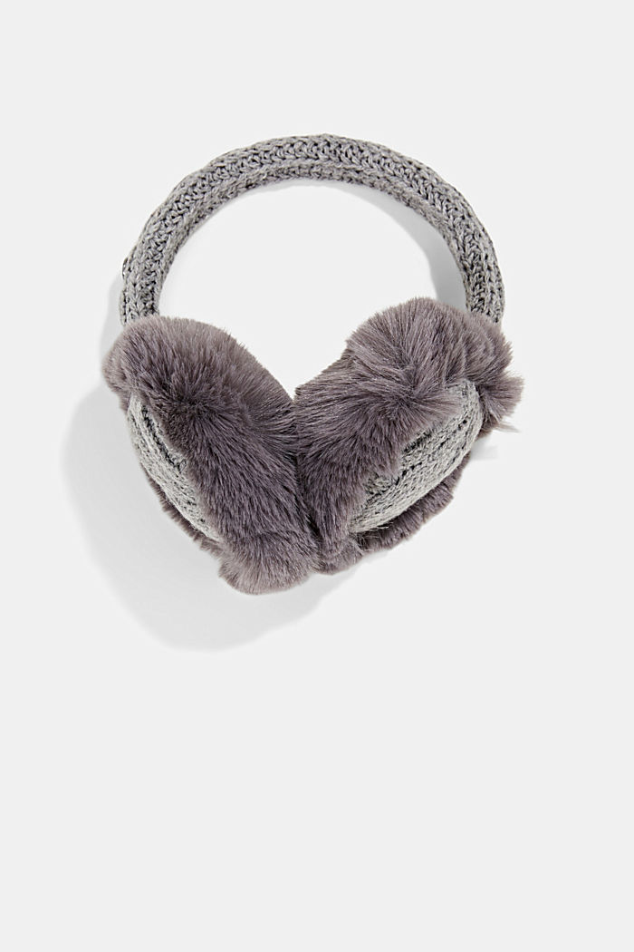 À teneur en laine : cache-oreilles ornés de peluche, GUNMETAL, detail image number 0
