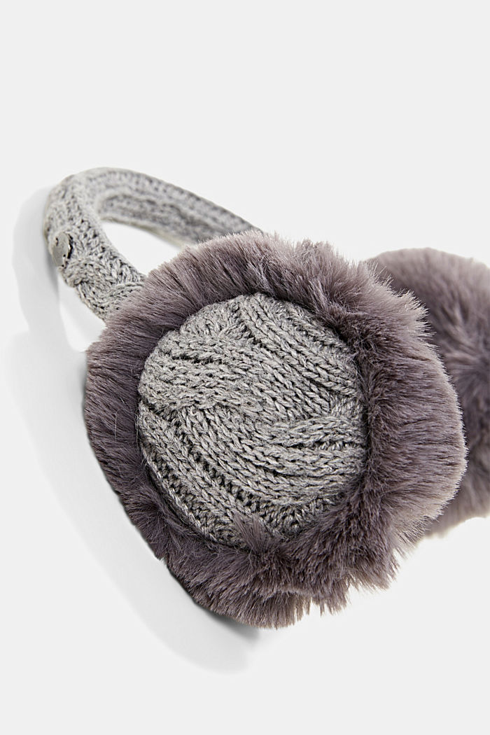 À teneur en laine : cache-oreilles ornés de peluche, GUNMETAL, detail image number 1