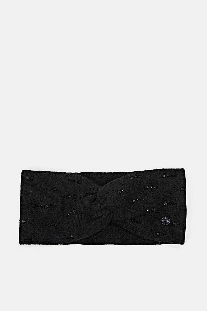 À teneur en laine : bandeau orné de pierres fantaisie, BLACK, detail image number 0