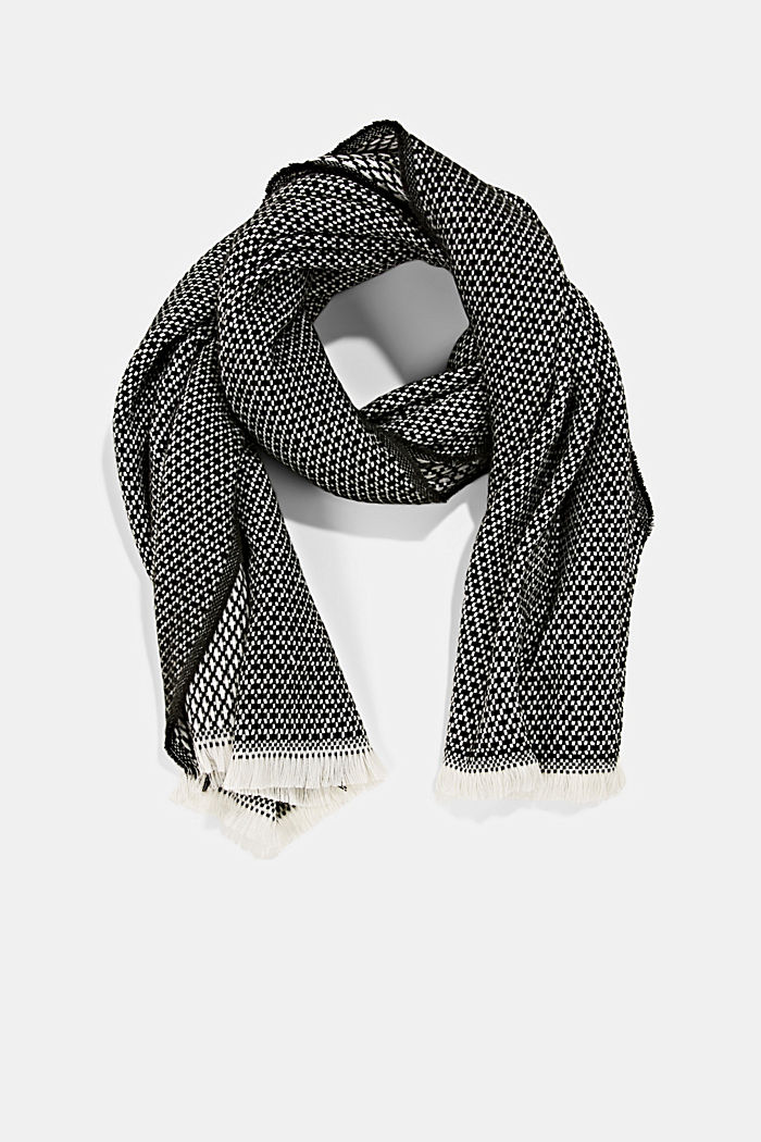 Made of recycled material: textured woven scarf, BLACK, overview