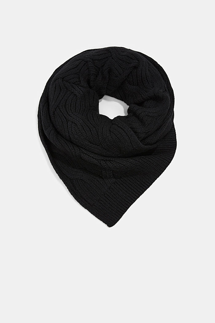 Gerecycled: sjaal met ingebreid kabelpatroon, BLACK, overview