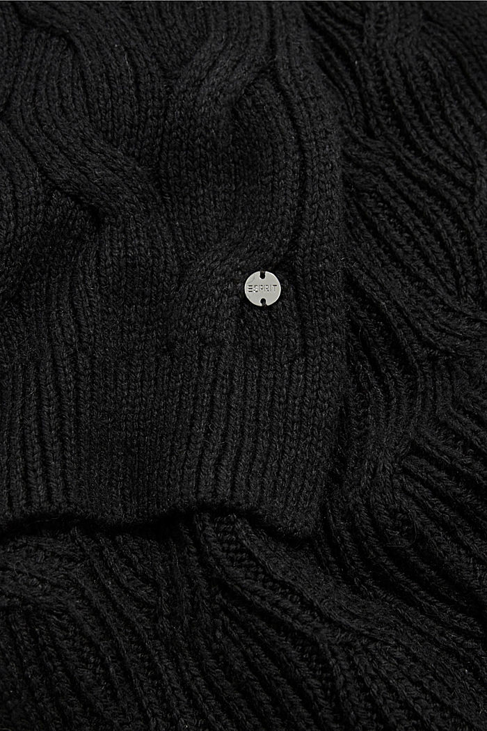 Gerecycled: sjaal met ingebreid kabelpatroon, BLACK, detail image number 2