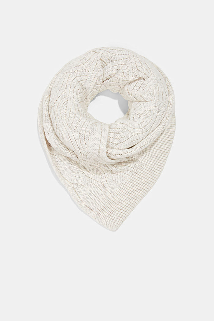 Gerecycled: sjaal met ingebreid kabelpatroon, OFF WHITE, overview