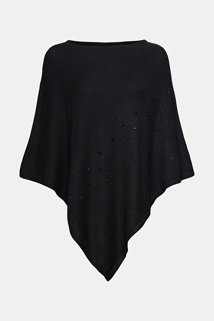 Wool blend poncho with gemstones