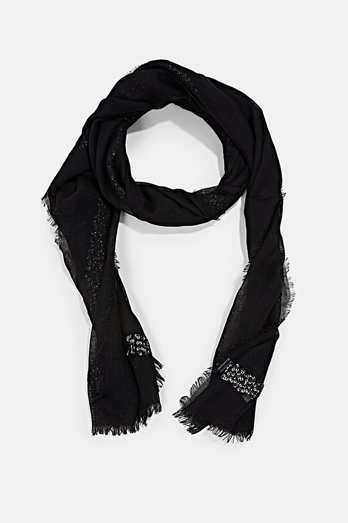 Van wol/zijde: sjaal met pailletjes, BLACK, detail image number 0