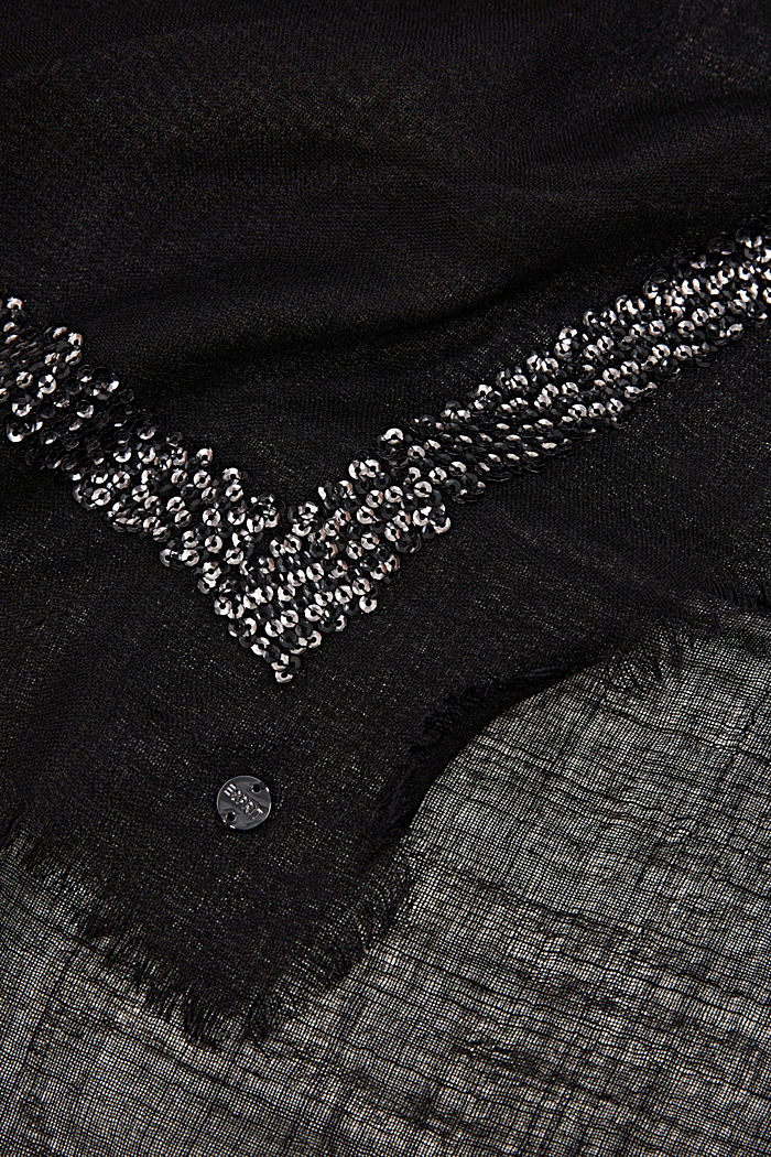 Van wol/zijde: sjaal met pailletjes, BLACK, detail image number 2