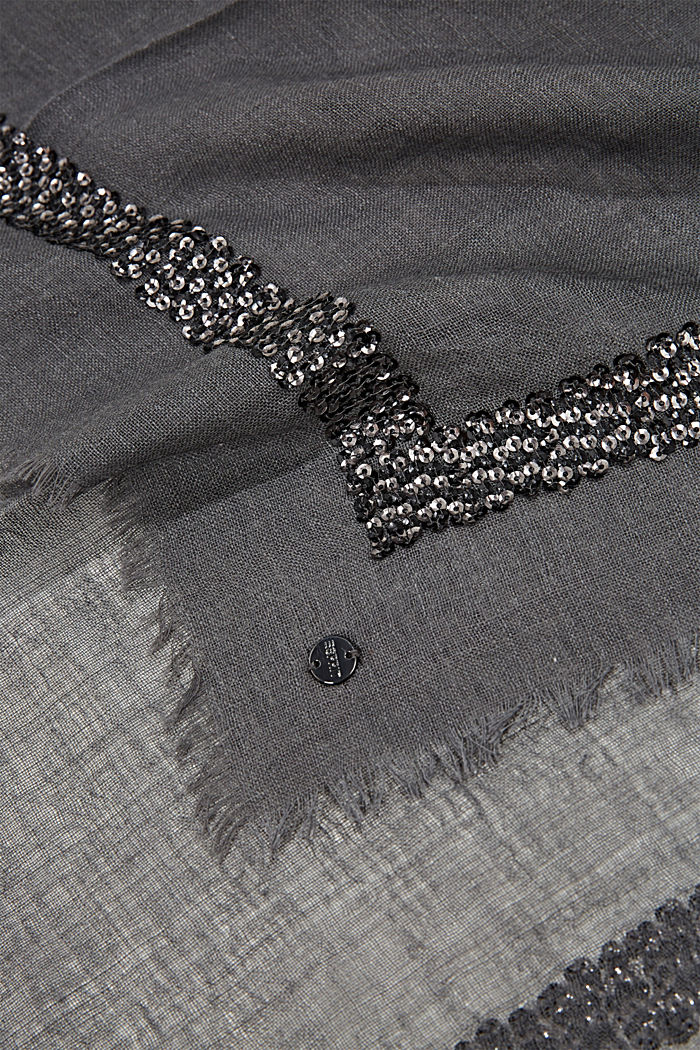 Van wol/zijde: sjaal met pailletjes, GREY, detail image number 2