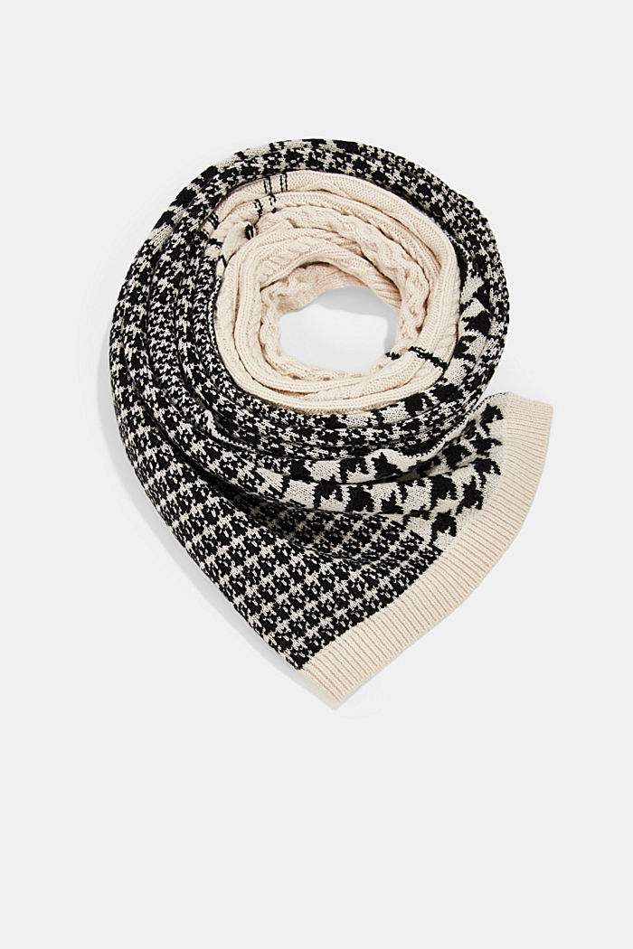 Met wol: sjaal met pied-de-poule motief, BLACK, detail image number 0