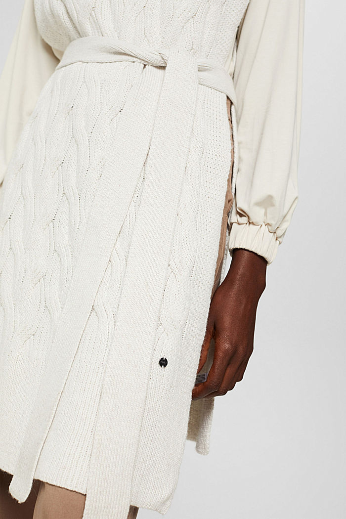 Con lana/alpaca: poncho de punto con cinturón, OFF WHITE, detail image number 3