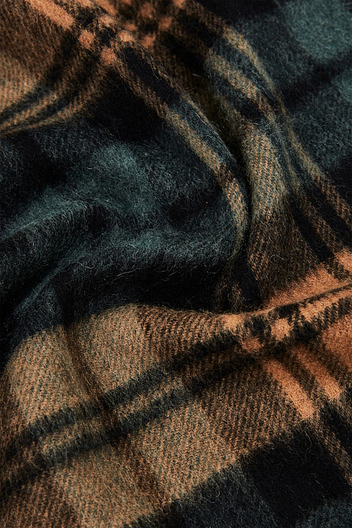De lana/cachemir: bufanda con diseño de cuadros, DARK TEAL GREEN, detail image number 2