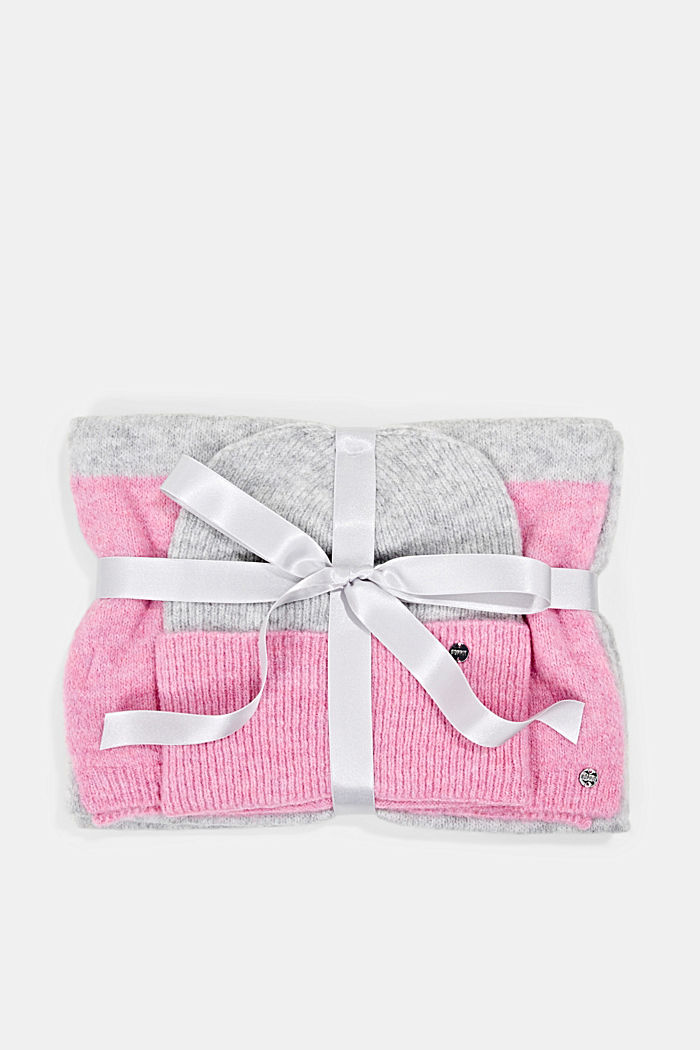 Wool blend: Gift set with a hat and scarf, LIGHT PINK, detail image number 0