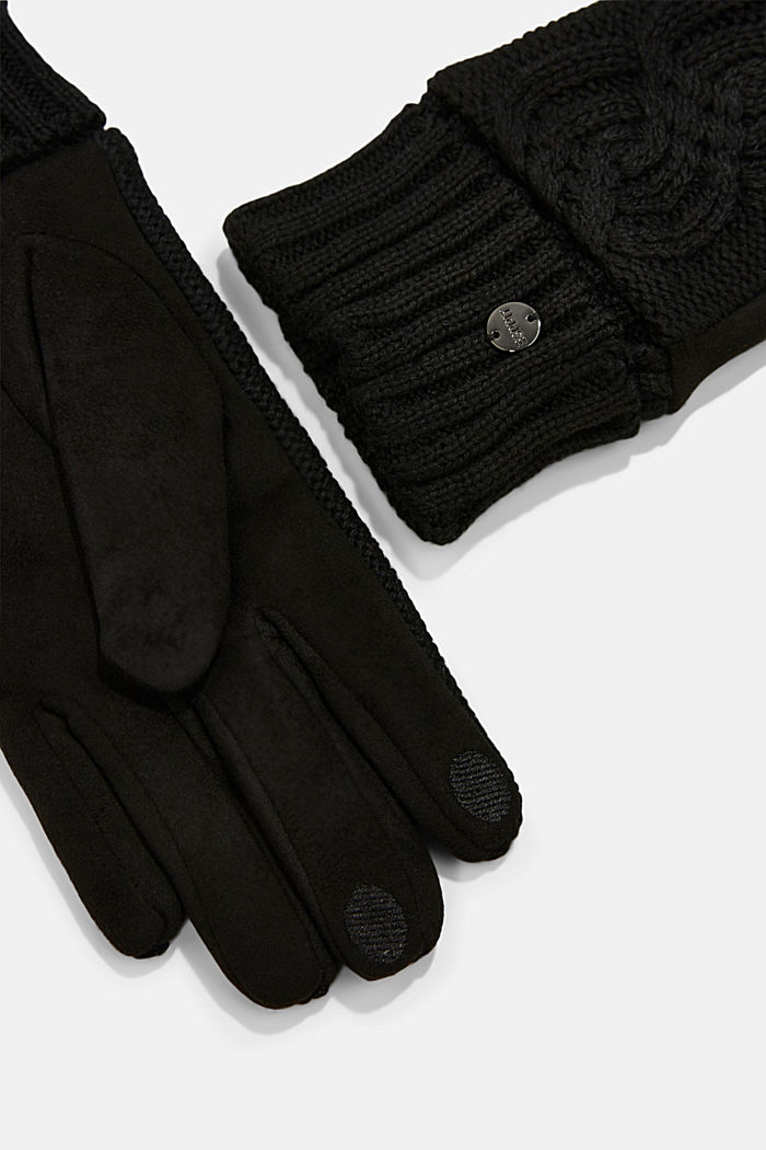 Met wol: handschoenen van een materiaalmix, BLACK, detail image number 1
