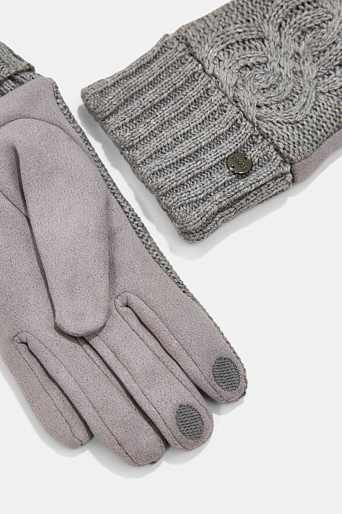 Met wol: handschoenen van een materiaalmix, GUNMETAL, detail image number 1