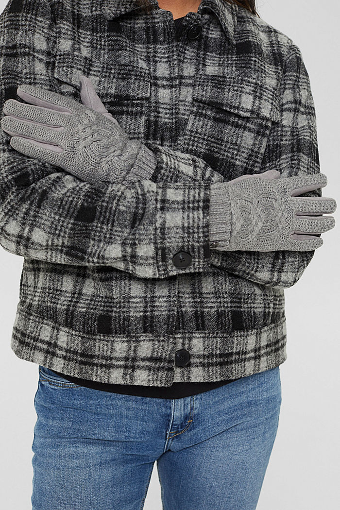 Met wol: handschoenen van een materiaalmix, GUNMETAL, detail image number 2