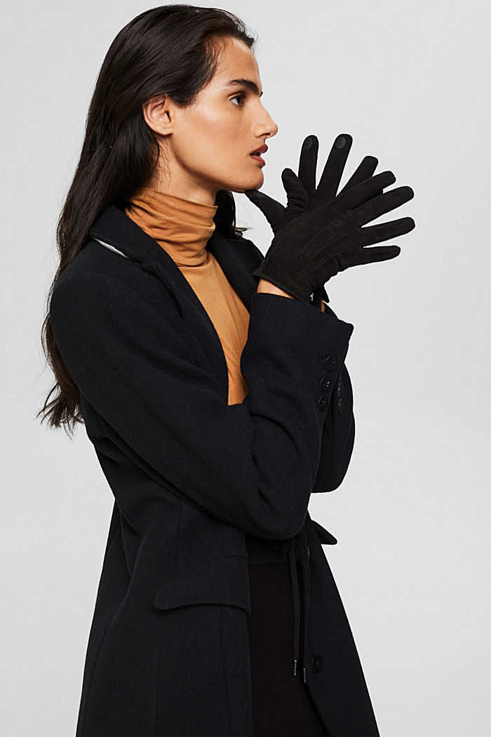 Handschuhe aus Veloursleder, BLACK, overview