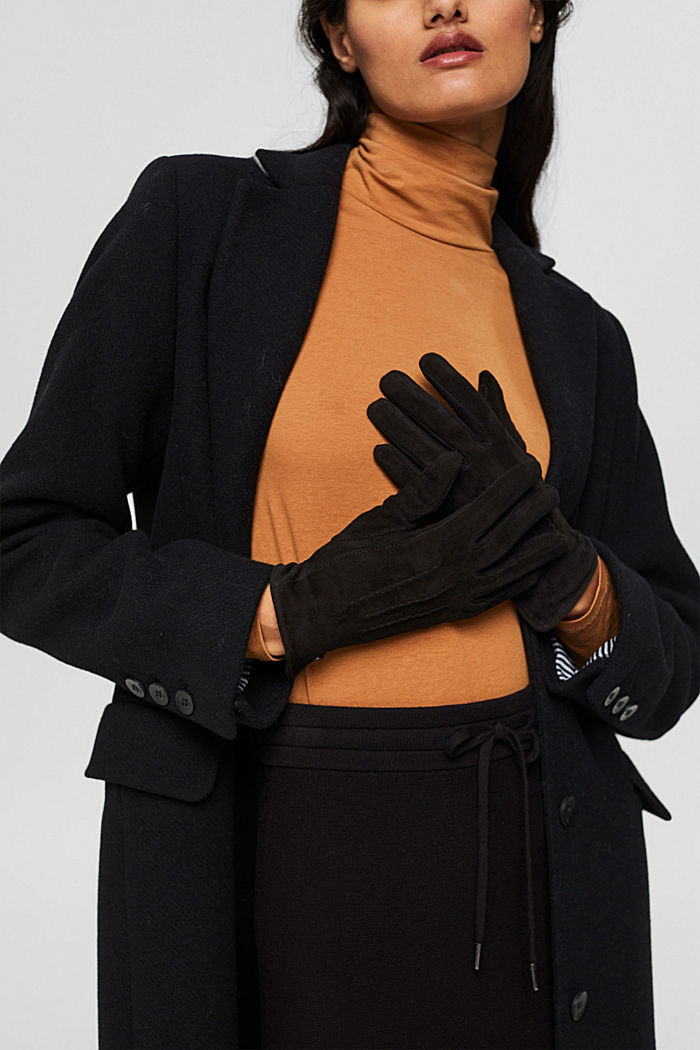 Handschuhe aus Veloursleder, BLACK, detail image number 2