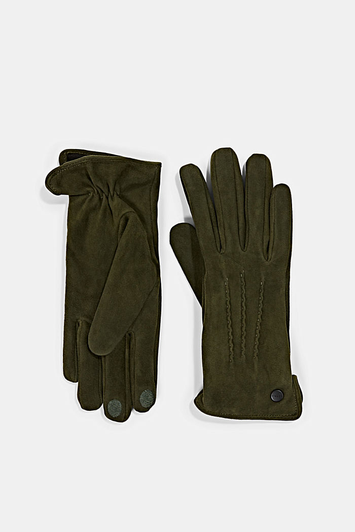 Handschuhe aus Veloursleder, DARK GREEN, detail image number 0