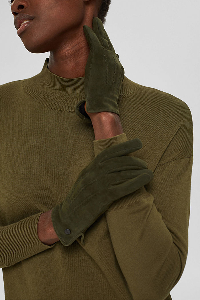 Handschuhe aus Veloursleder, DARK GREEN, detail image number 2