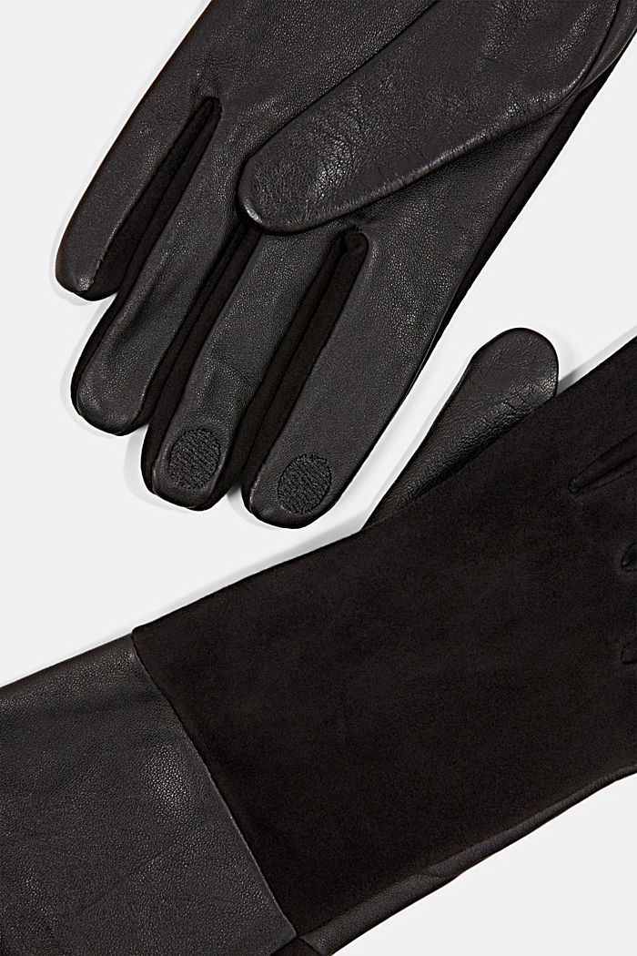 Handschoenen van glad leer en suède, BLACK, detail image number 1