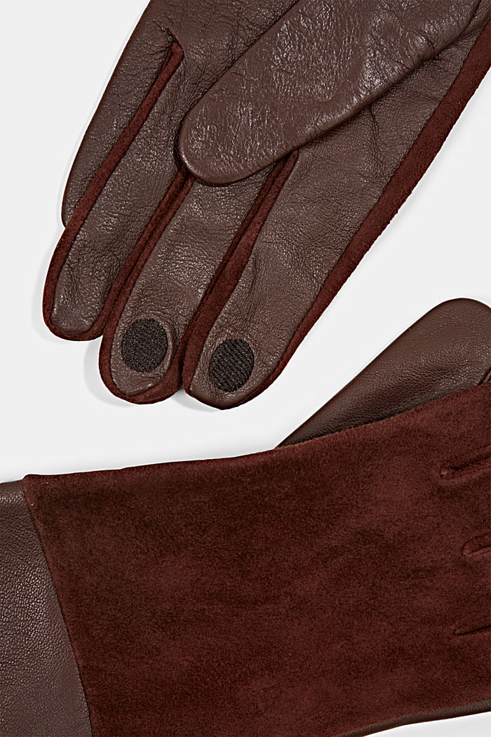 Handschuhe aus Glatt- und Veloursleder, DARK BROWN, detail image number 1