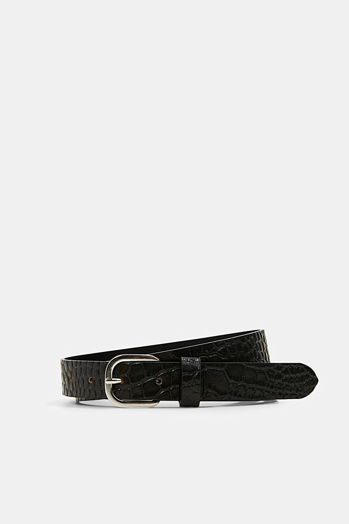 Leather belt with a reptile pattern, BLACK, overview