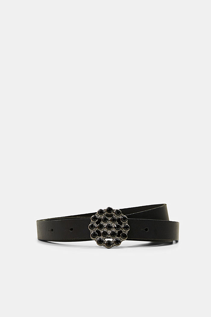 En cuir : ceinture à boucle sertie de pierres fantaisie, BLACK, detail image number 0