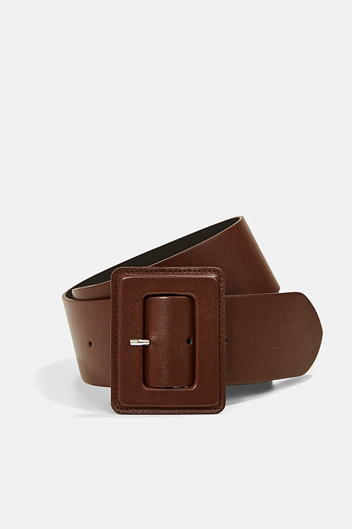 Wide faux leather waist belt, DARK BROWN, detail image number 0