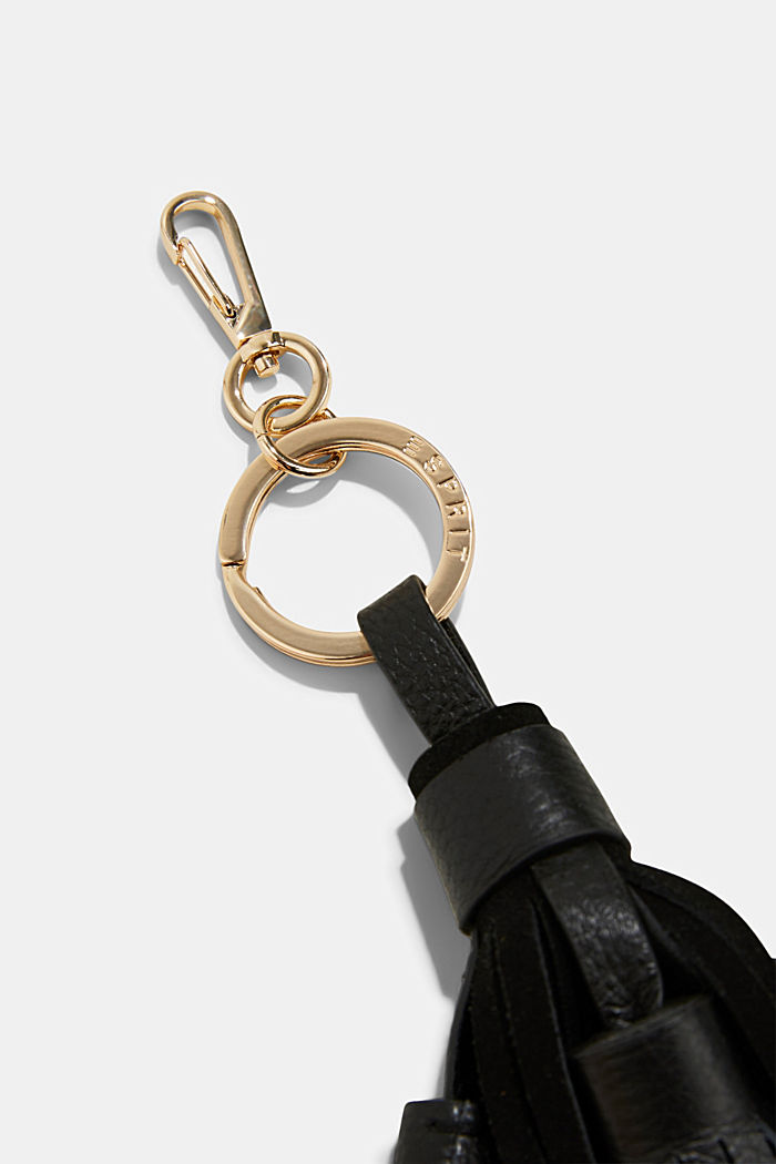 En cuir : le porte-clés à houppes, BLACK, detail image number 3