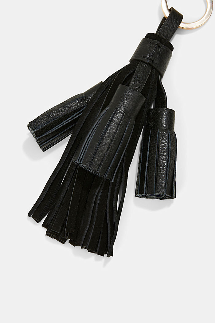 En cuir : le porte-clés à houppes, BLACK, detail image number 1