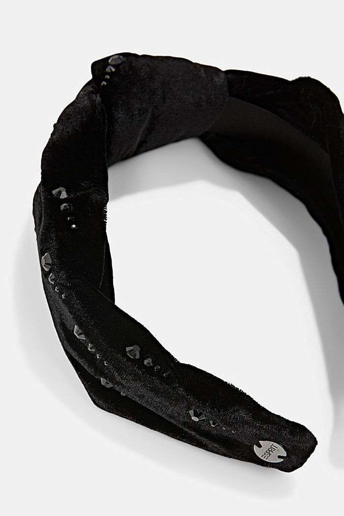 Fluwelen haarband met siersteentjes, BLACK, detail image number 1