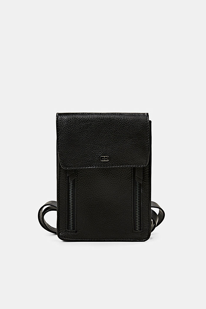 Petit sac porté épaule en cuir véritable, BLACK, detail image number 0