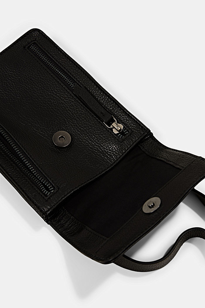 Petit sac porté épaule en cuir véritable, BLACK, detail image number 3