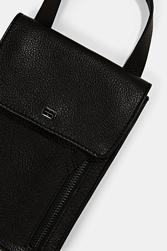 Petit sac porté épaule en cuir véritable, BLACK, detail image number 2