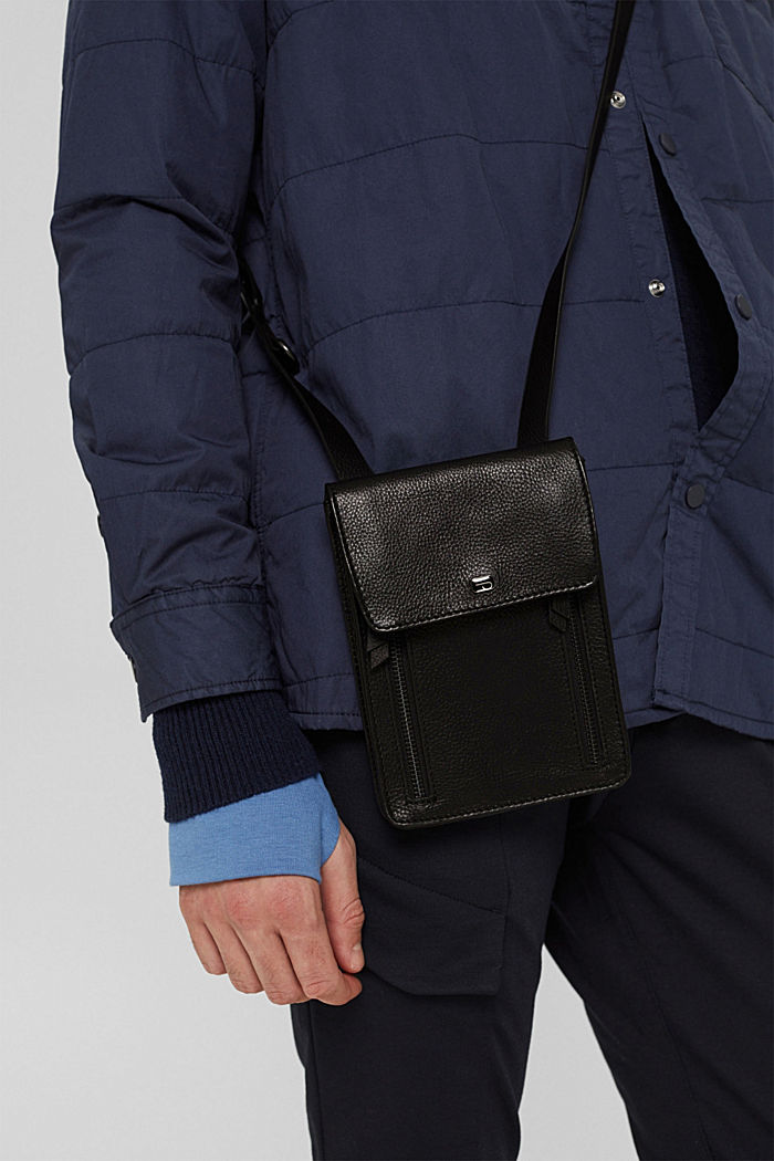 Petit sac porté épaule en cuir véritable, BLACK, detail image number 1