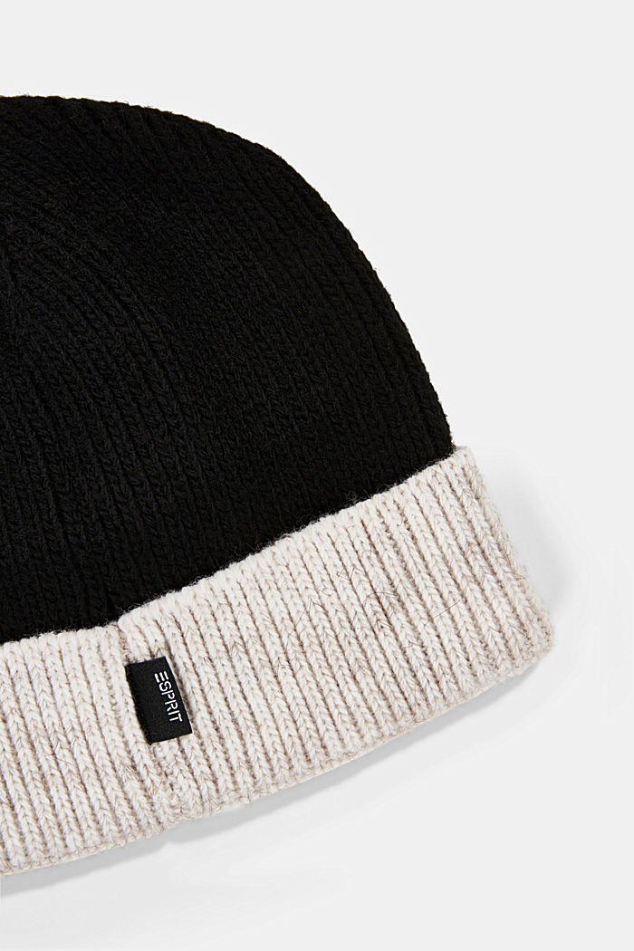 À teneur en laine/alpaga : bonnet à effet colour blocking, BLACK, detail image number 1