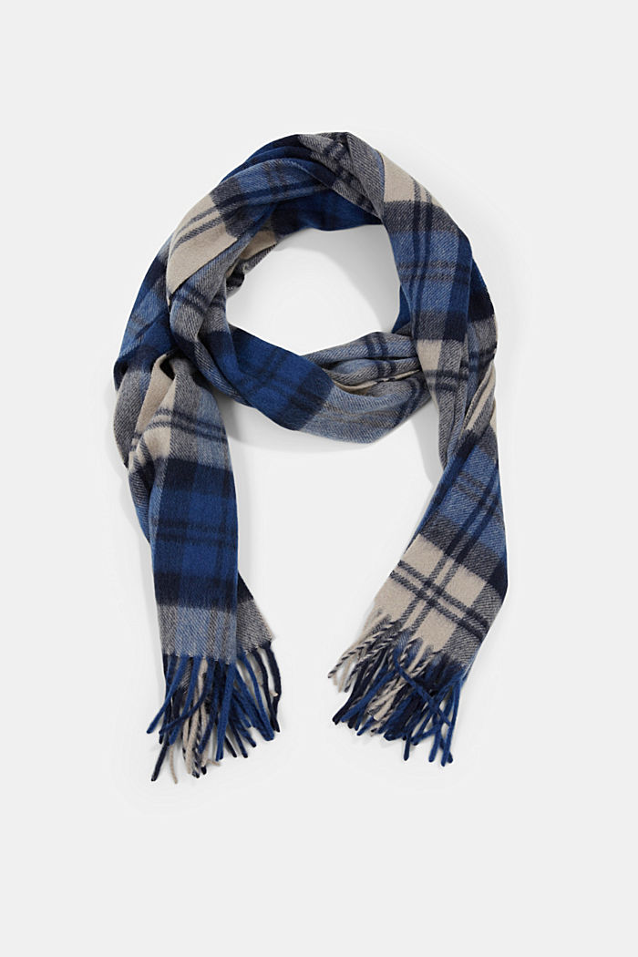 Van wol/kasjmier: sjaal met ruitpatroon, DARK BLUE, detail image number 0