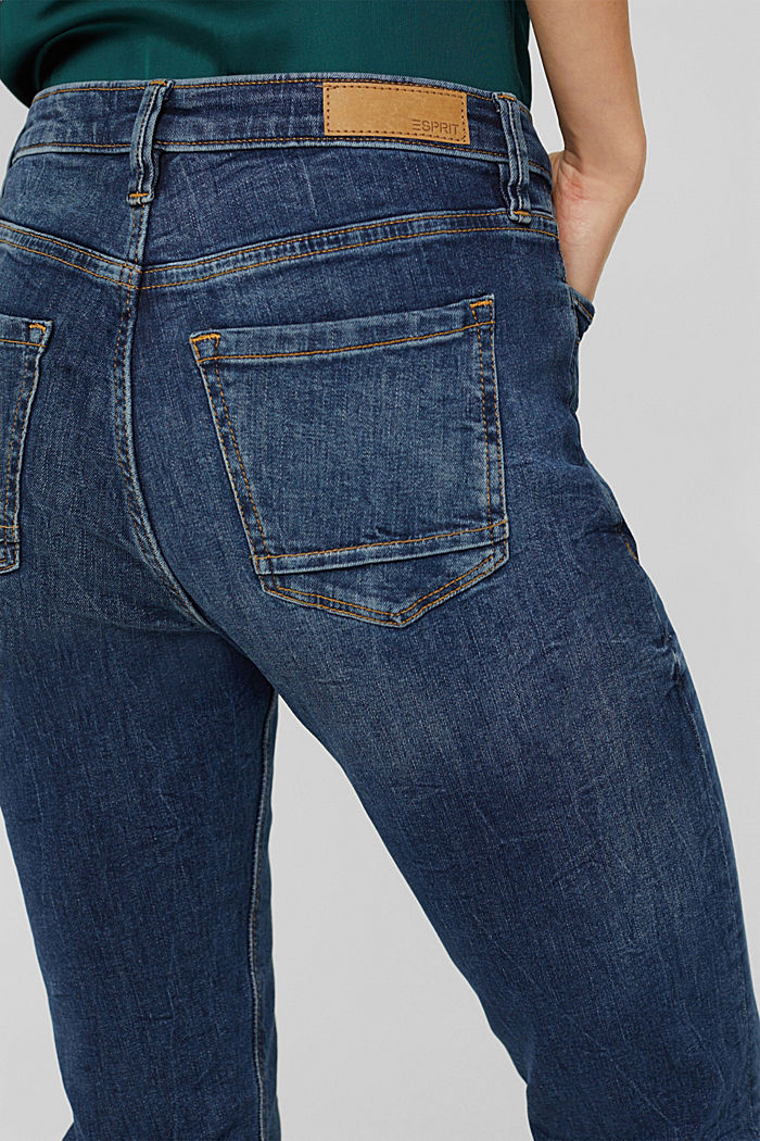 Stretch jeans met een used look, biologisch katoen, BLUE DARK WASHED, detail image number 2