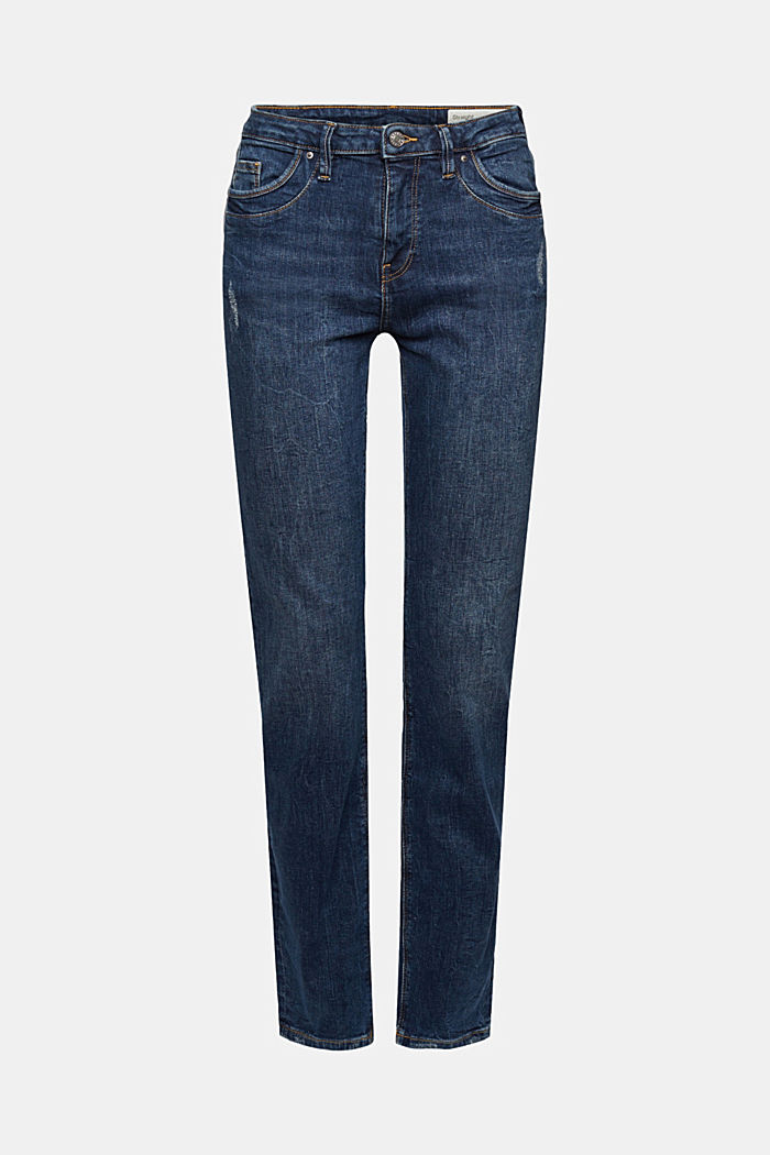 Stretch jeans met een used look, biologisch katoen, BLUE DARK WASHED, overview