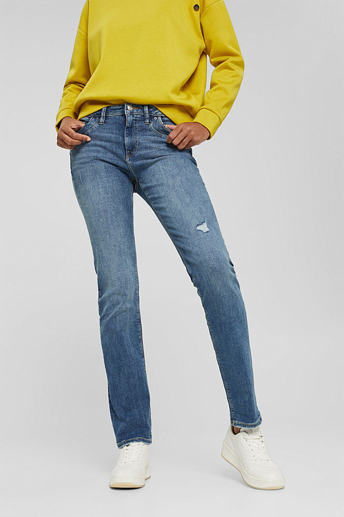 Stretch jeans met een used look, biologisch katoen, BLUE MEDIUM WASHED, detail image number 0