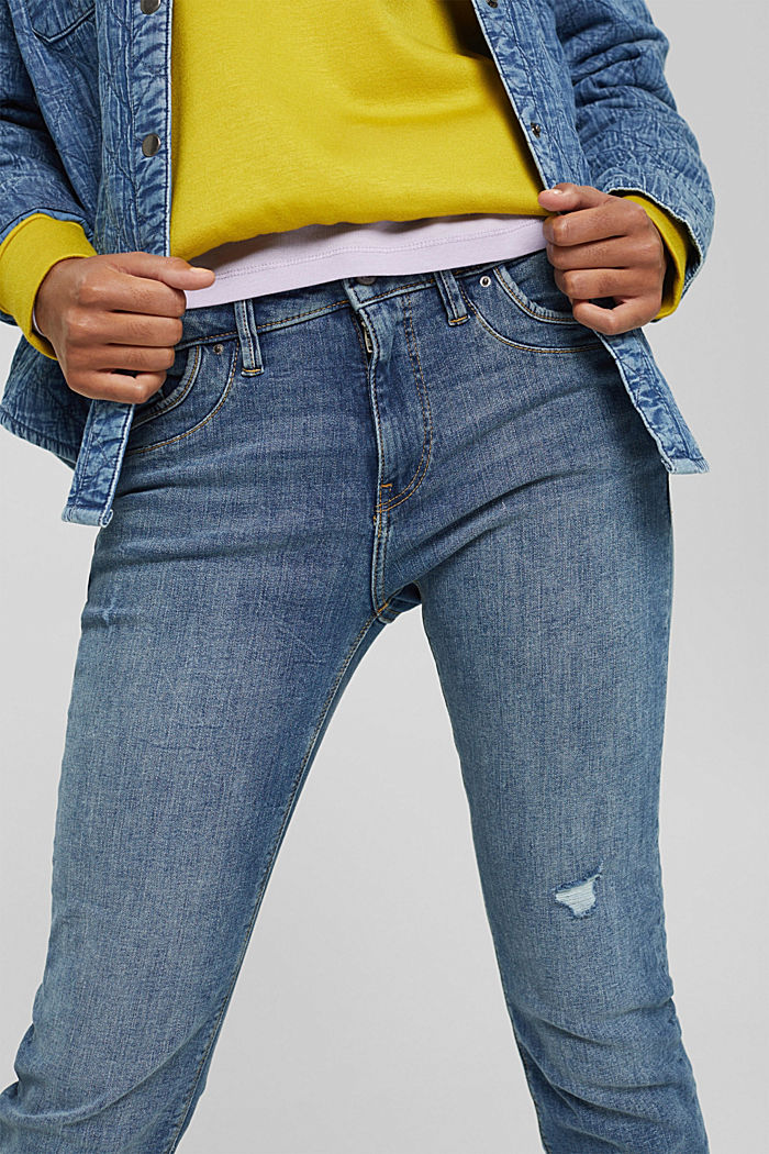 Stretch jeans met een used look, biologisch katoen, BLUE MEDIUM WASHED, detail image number 2