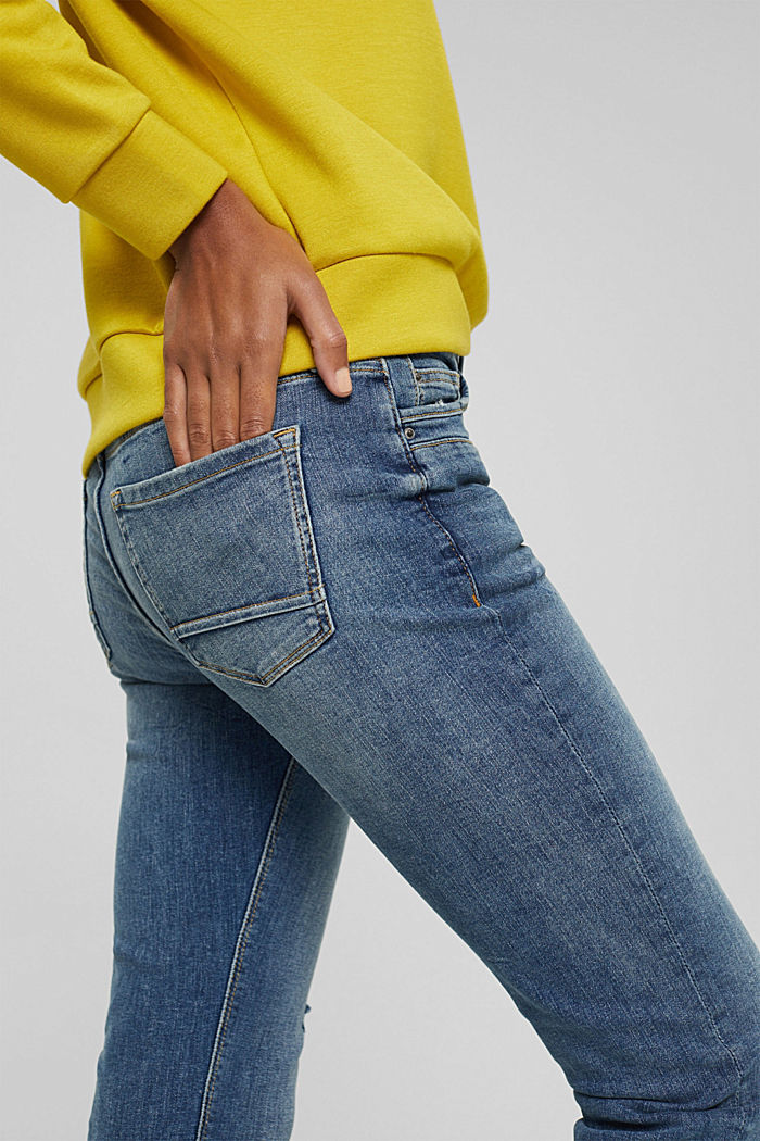 Stretch jeans met een used look, biologisch katoen, BLUE MEDIUM WASHED, detail image number 5